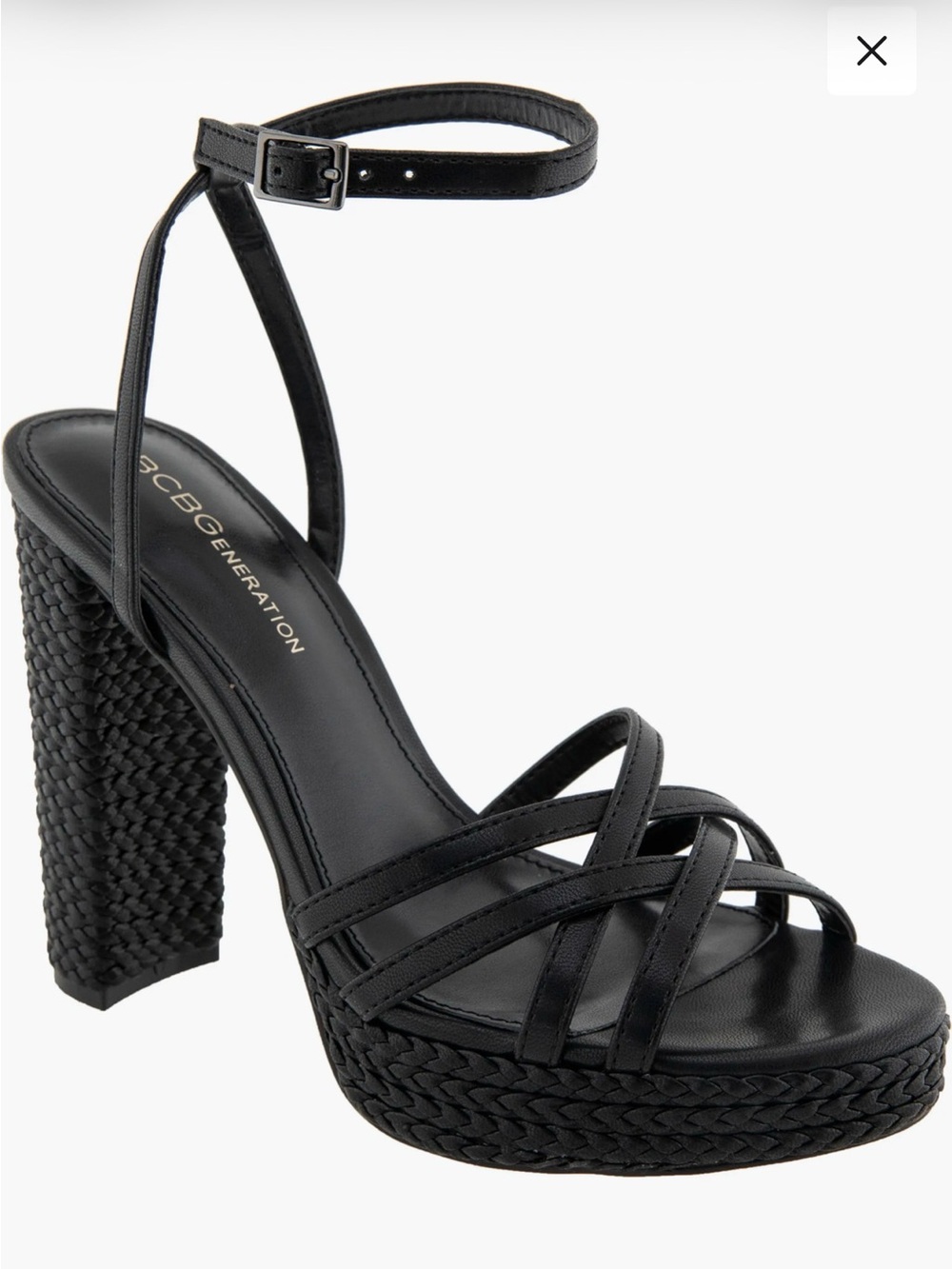 BCBGeneration Black Braided Block Heel Ankle-Strap Sandals